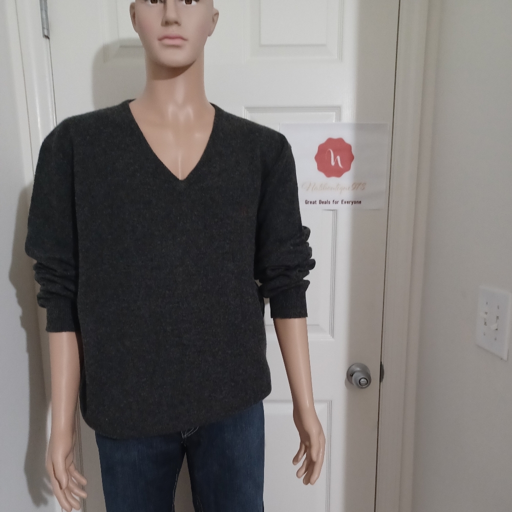 Polo by Ralph Lauren Mens Wool V- Neck Gray Pullover Sweater (Size XXL)